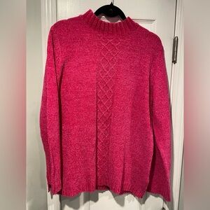 Sag Harbor Size M Hot Pink Mock Neck Cable Knit Soft Chenille Pullover Sweared